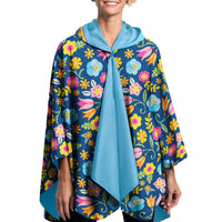 Mary Engelbreit Tropical Flower Toss Reversible Rain Cape - Lightweight Hooded Women's Rain Poncho