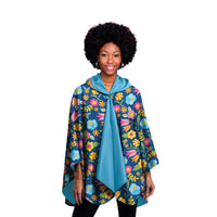Mary Engelbreit Tropical Flower Toss Reversible Rain Cape - Lightweight Hooded Women's Rain Poncho