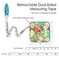 Mary Engelbreit Vintage Calico Compact Retractable Tape Measure - Dual-Sided, 60"/150cm