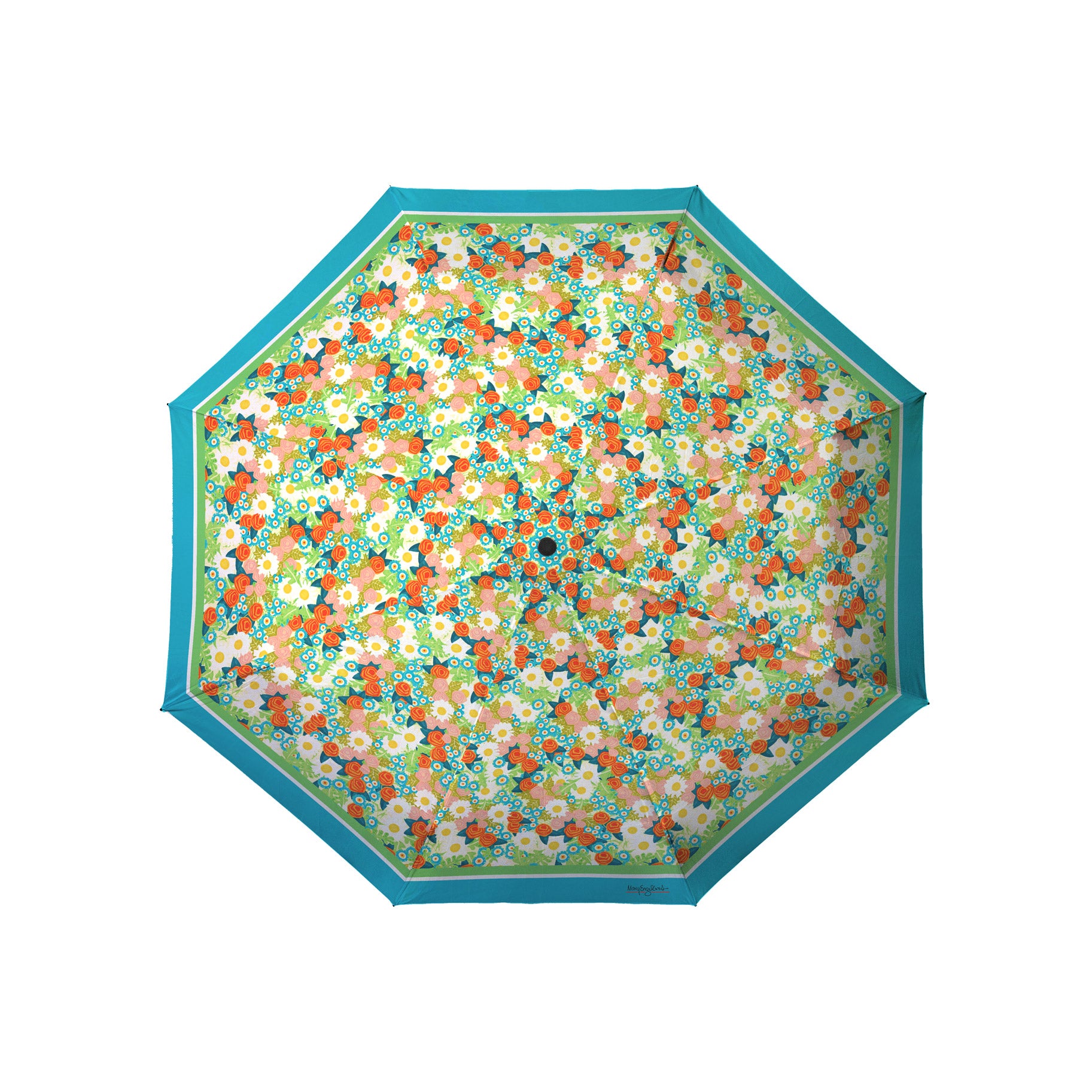 Mary Engelbreit Vintage Calico Folding Travel Umbrella - Compact, One-Touch Open & Close