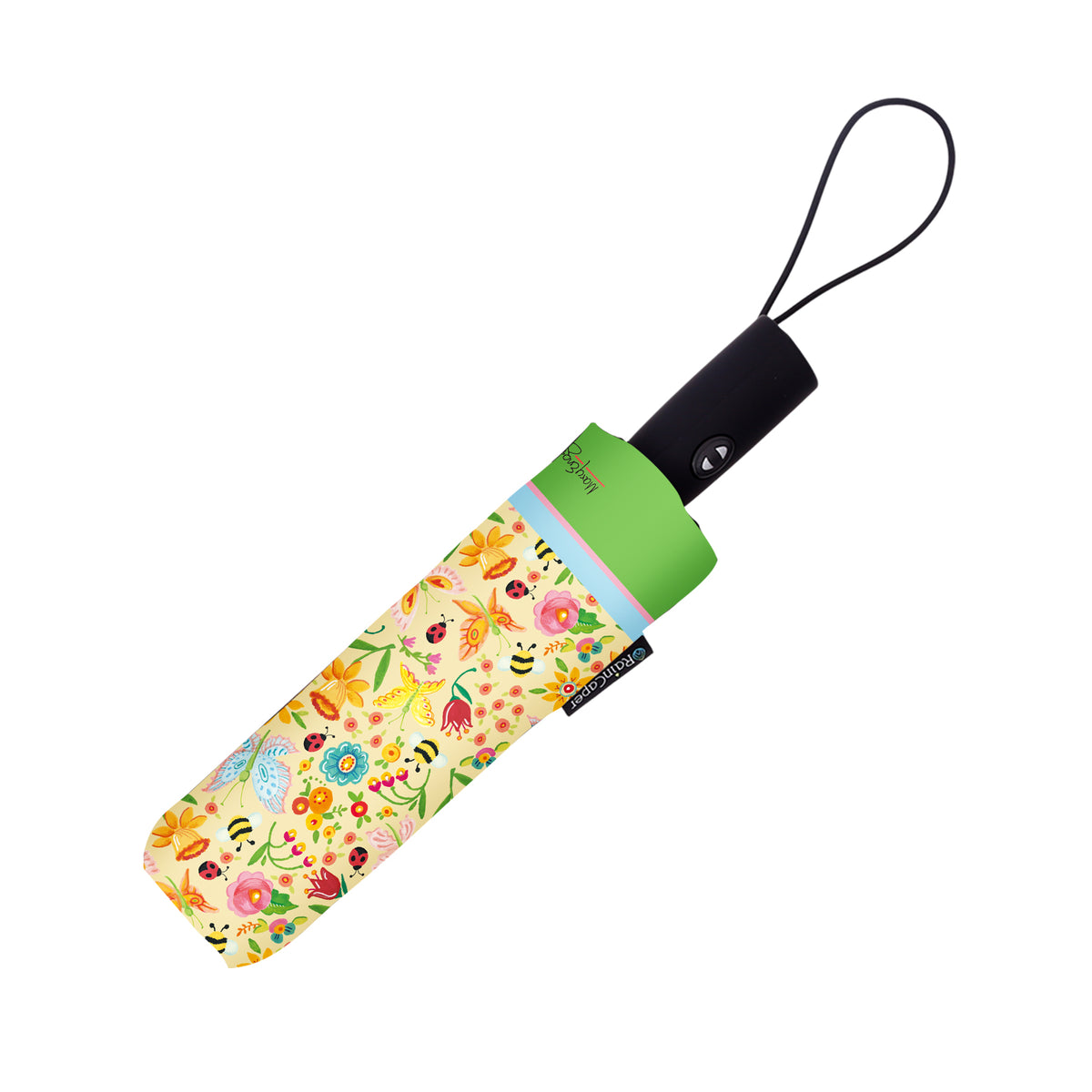 Mary Engelbreit Simple Spring Toss Folding Travel Umbrella - Compact, One-Touch Open & Close
