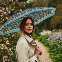 Mary Engelbreit Tropical Flower Toss Folding Travel Umbrella - Compact, One-Touch Open & Close