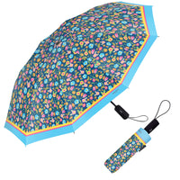Mary Engelbreit Tropical Flower Toss Folding Travel Umbrella - Compact, One-Touch Open & Close