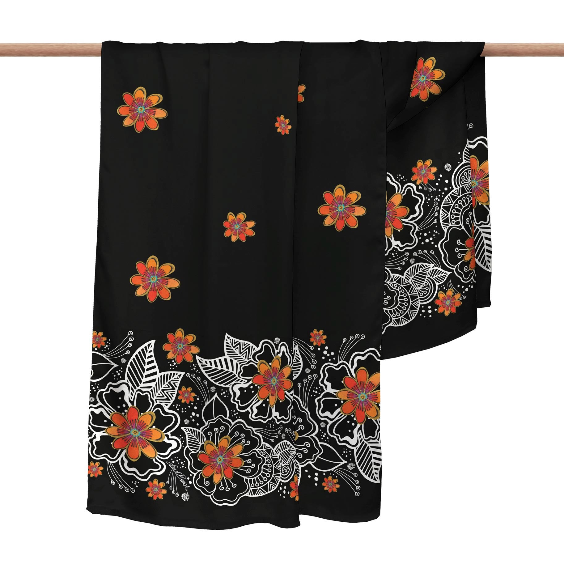 Laurel Burch Orange Blossoms Silk Blend Women's Fashion Shawl