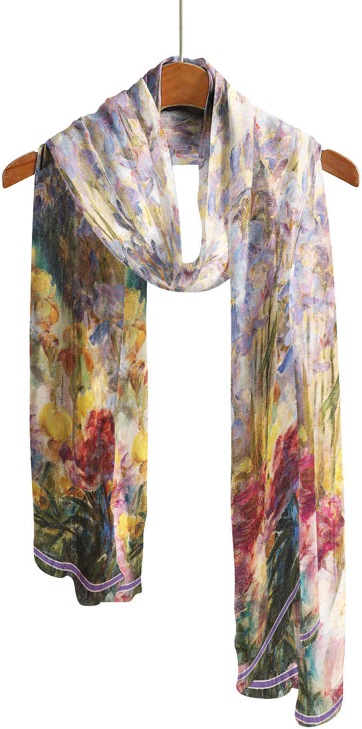 Tiffany Peonies & Iris Silky-soft Polyester Sheer Long Scarf Feels like Silk