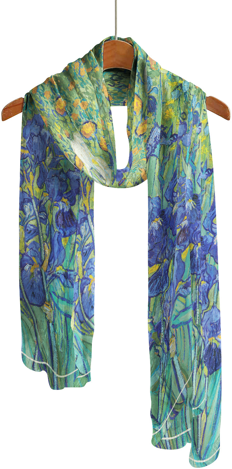 van Gogh Irises Silky-soft Polyester Sheer Long Scarf Feels like Silk