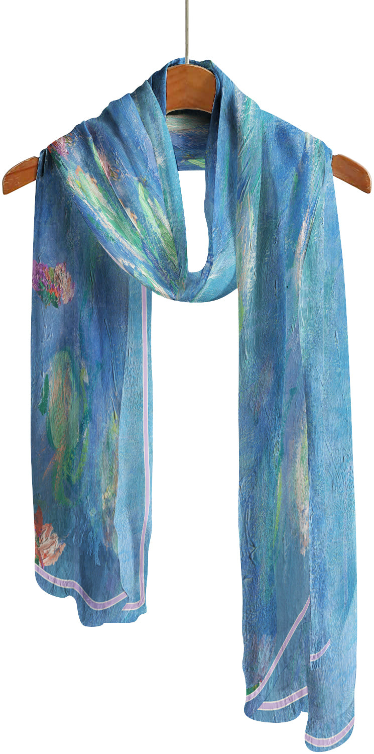 Monet Water Lilies Silky-soft Polyester Sheer Long Scarf Feels like Silk