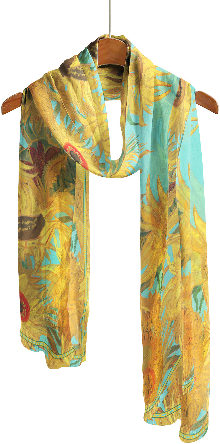 van Gogh Sunflowers Silky-soft Polyester Sheer Long Scarf Feels like S -  RainCaper