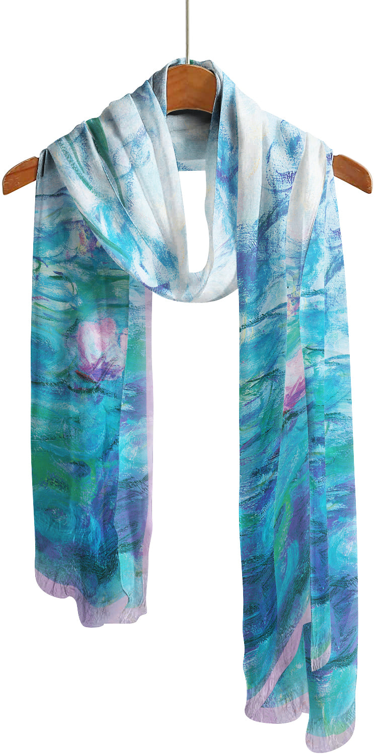Monet Nymphéas Silky-soft Polyester Sheer Long Scarf Feels like Silk