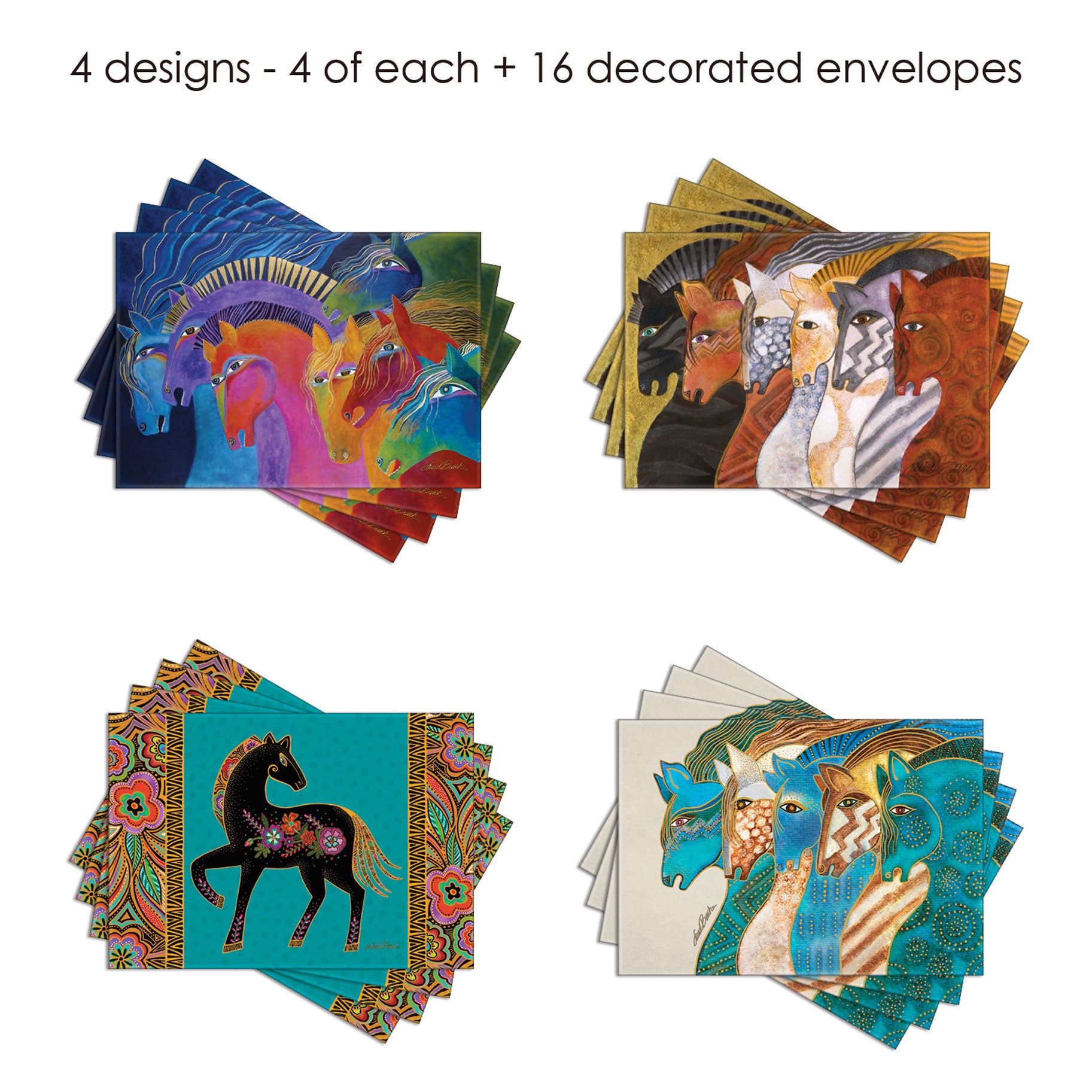 Note Cards - Laurel Burch Horses - Box of 16 Cards & Envelopes
