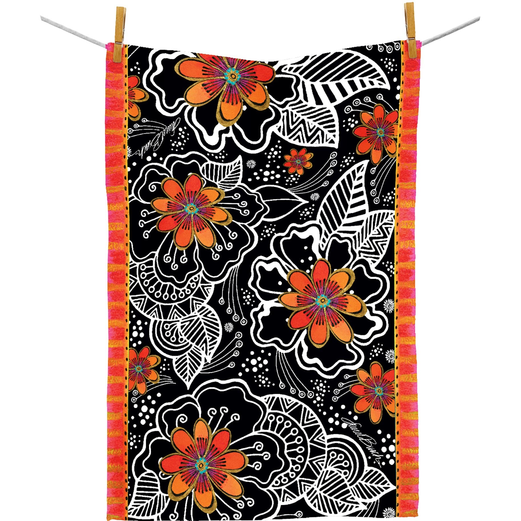 Laurel Burch Orange Blossoms Kitchen Tea Towel 18x28"