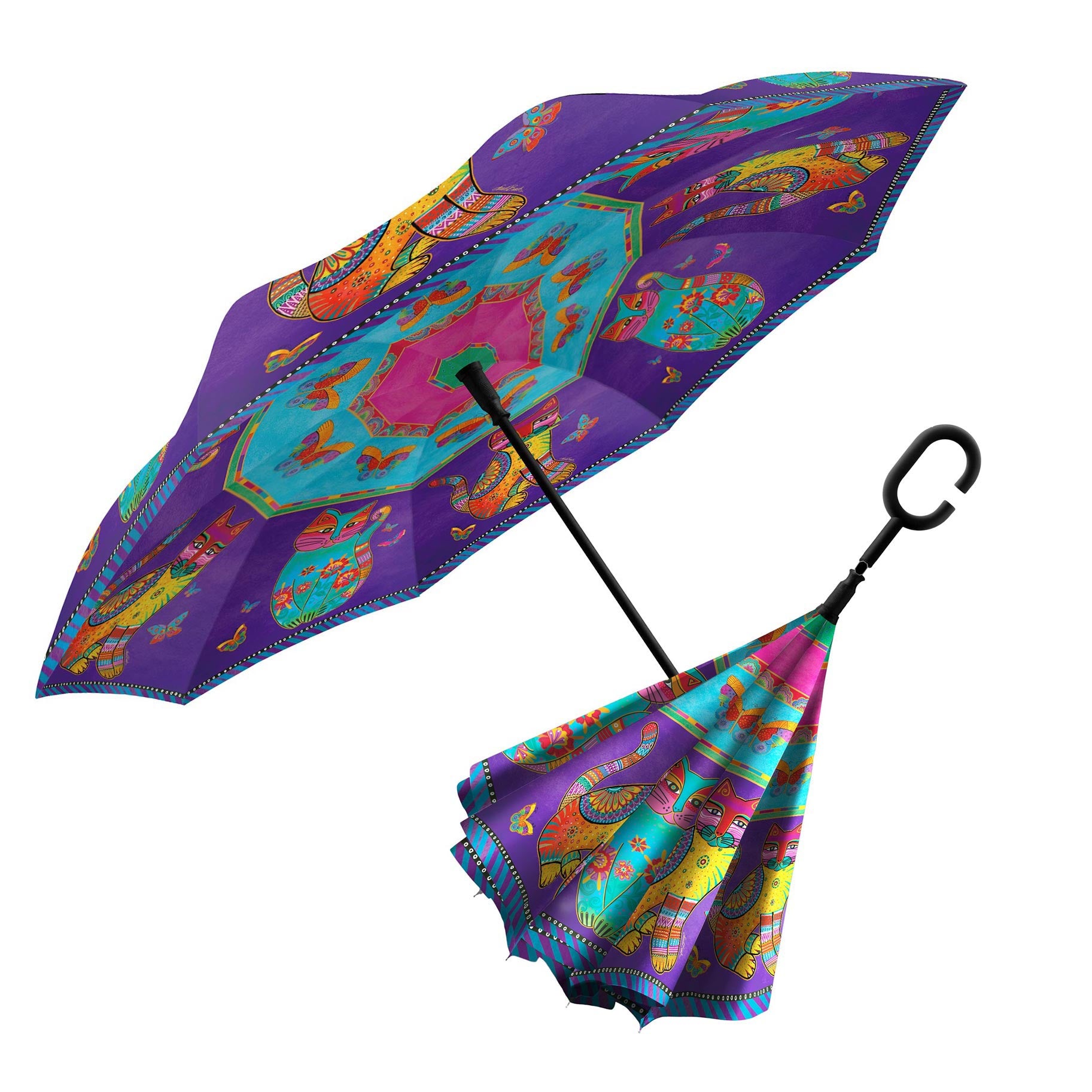 Laurel Burch Cats & Butterflies Reverse Umbrella