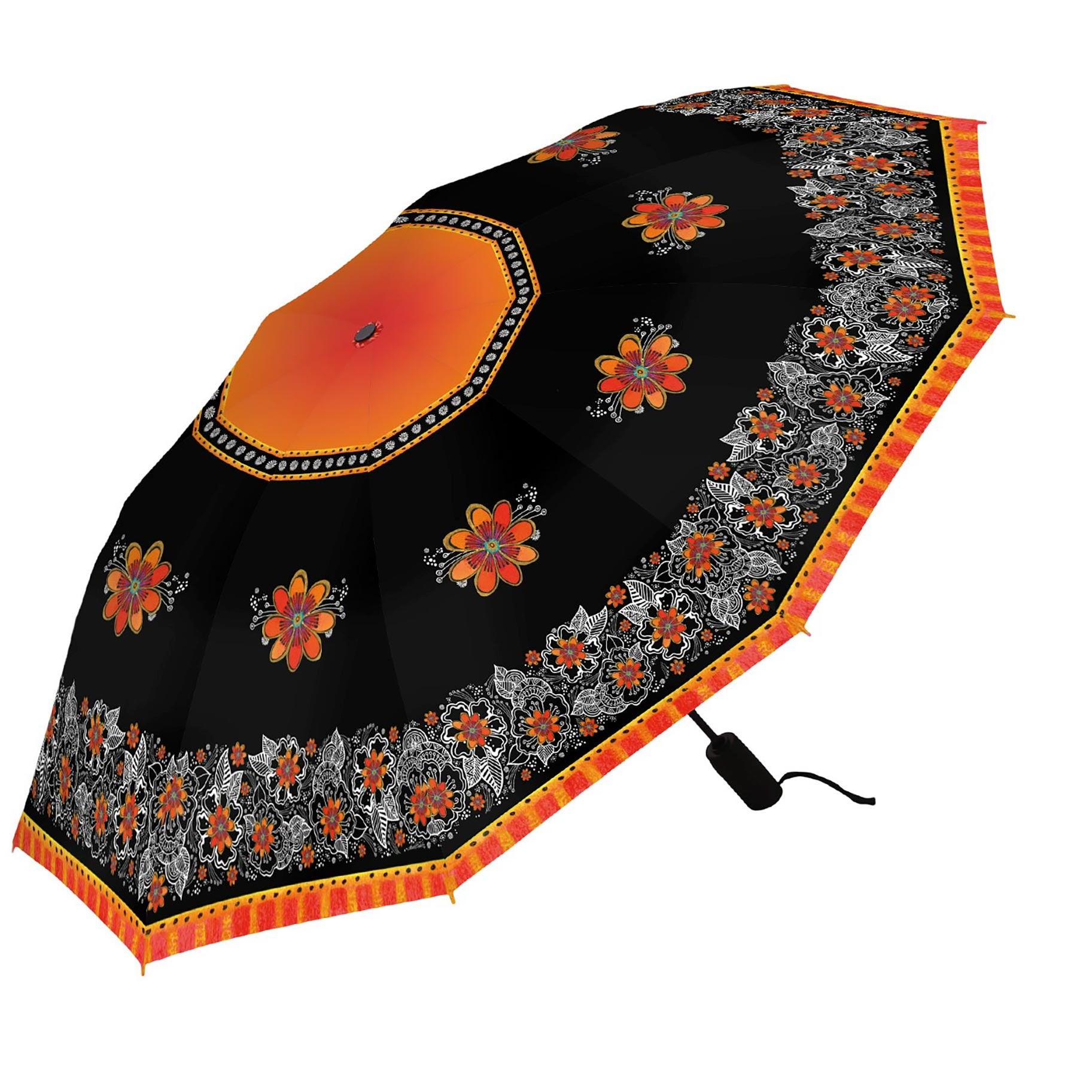 Laurel Burch Orange Blossoms Folding Travel Umbrella