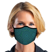 Woman wearing a RainCaper Circle Dots Reusable Fabric Face Mask