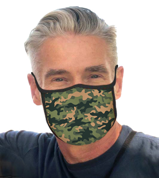 Man wearing a RainCaper Camo Reusable Fabric Face Mask.