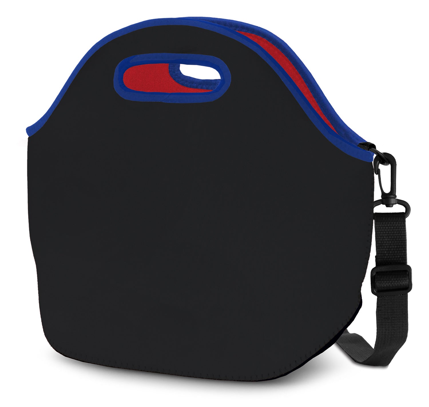Classic Black Neoprene Lunch Tote with Red Blue Accent