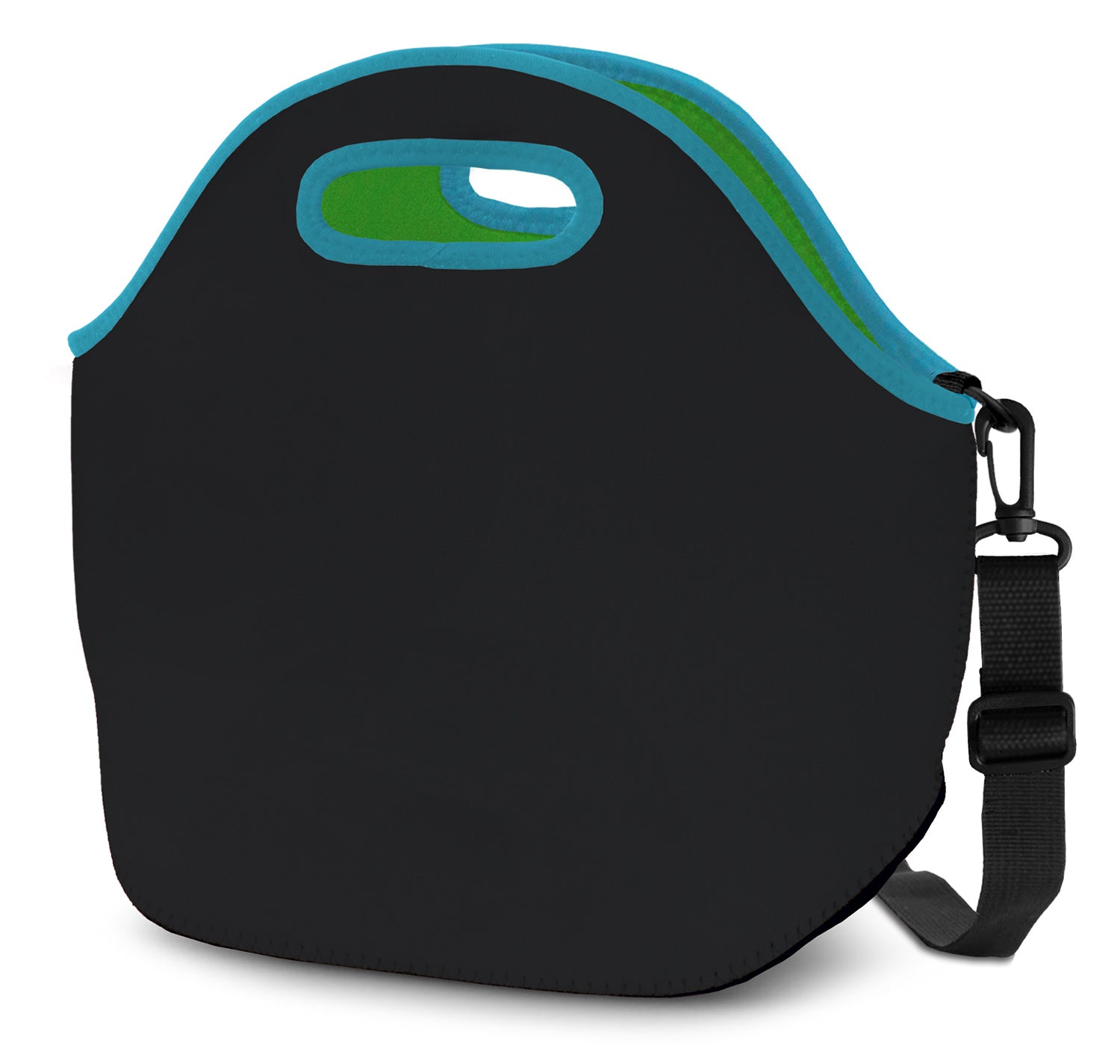 Classic Black Neoprene Lunch Tote with Green Blue Accent