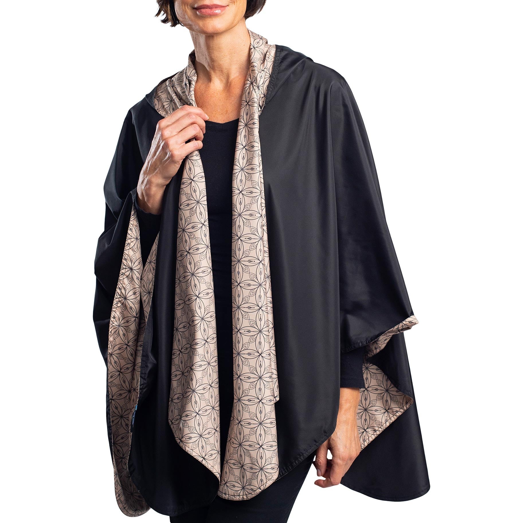 Black Tan Reversible Womens Rain Coat