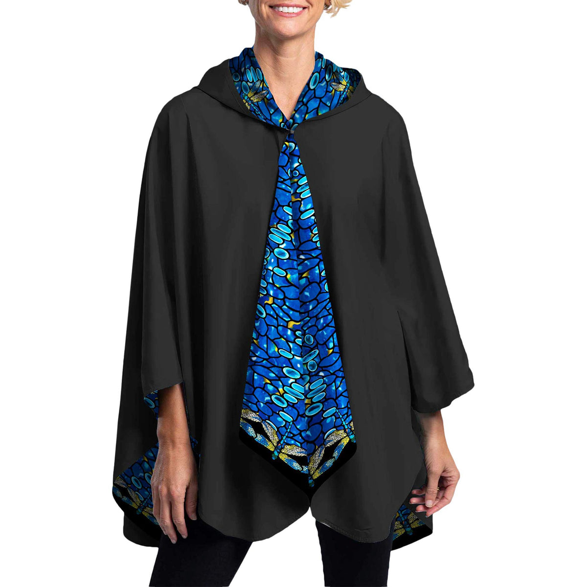 Black & Pewter Grey Womens Rain Cape - Rainproof Breathable Rain