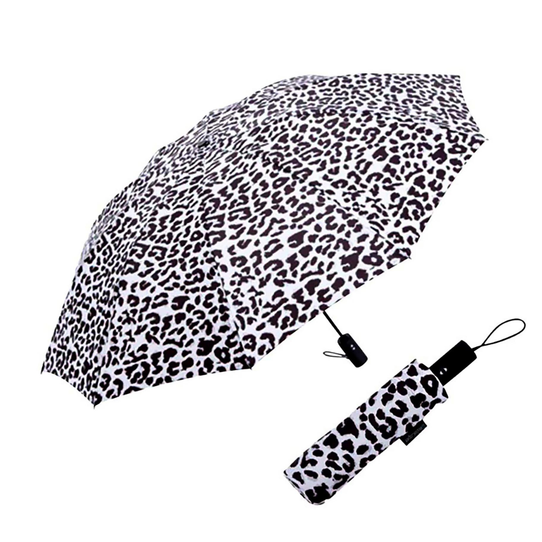 White Animal Print Folding Travel Umbrella - RainCaper